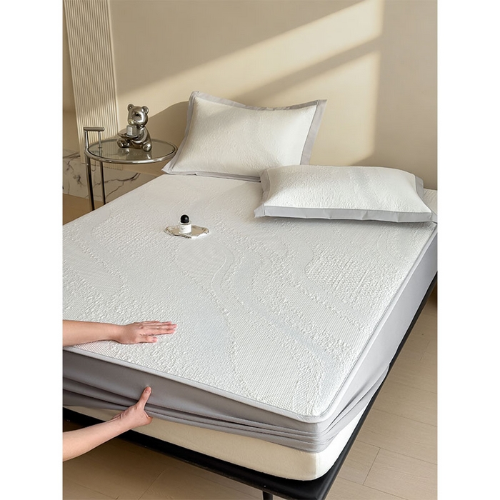 91家纺网 家纺一手货源 找家纺 莱家富 2026新款冰丝凉席子夏天家用凉感值过0.21冰豆豆A类母婴级床单床笠可机洗-云 床笠款点点蓝