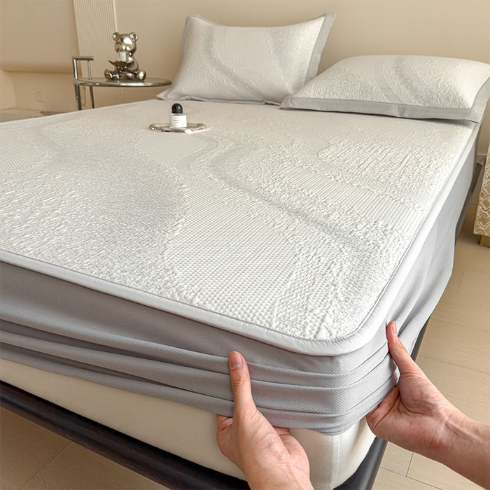 91家纺网 家纺一手货源 找家纺 莱家富 2026新款冰丝凉席子夏天家用凉感值过0.21冰豆豆A类母婴级床单床笠可机洗-云 床笠款雪花浅灰