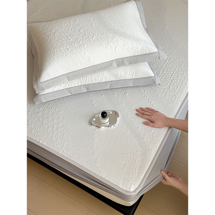 91家纺网 家纺一手货源 找家纺 莱家富 2026新款冰丝凉席子夏天家用凉感值过0.21冰豆豆A类母婴级床单床笠可机洗-云 床笠款点点蓝