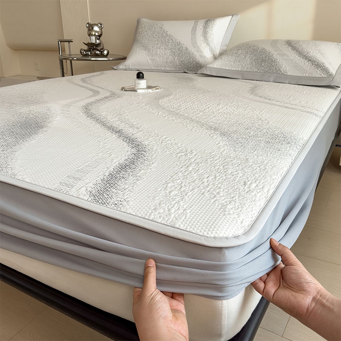 91家纺网 家纺一手货源 找家纺 莱家富 2026新款冰丝凉席子夏天家用凉感值过0.21冰豆豆A类母婴级床单床笠可机洗-云 床笠款岩石灰