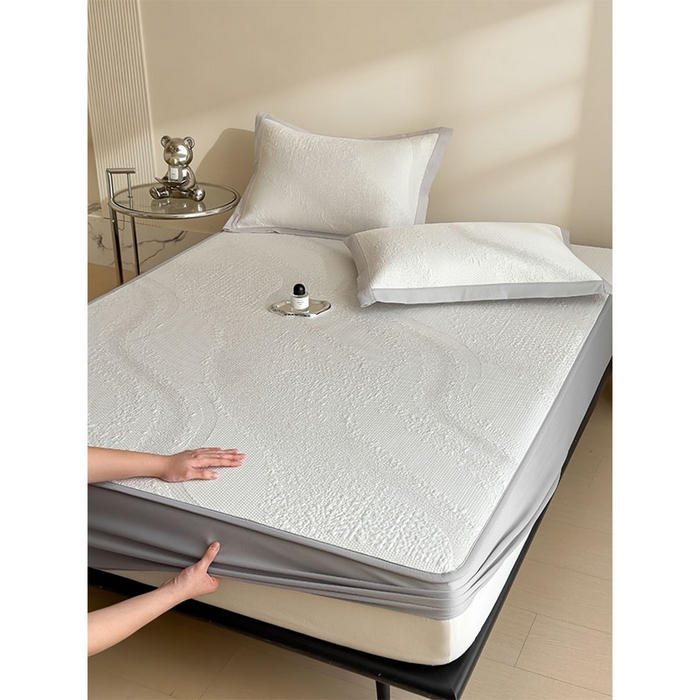 91家纺网 家纺一手货源 找家纺 莱家富 2026新款冰丝凉席子夏天家用凉感值过0.21冰豆豆A类母婴级床单床笠可机洗-云 床笠款蜜糖咖