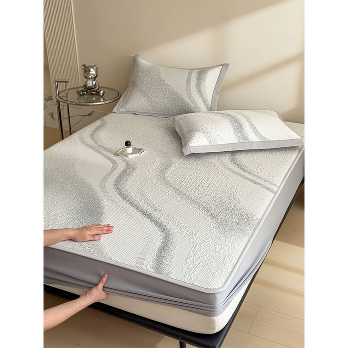 91家纺网 家纺一手货源 找家纺 莱家富 2026新款冰丝凉席子夏天家用凉感值过0.21冰豆豆A类母婴级床单床笠可机洗-云 床笠款岩石灰