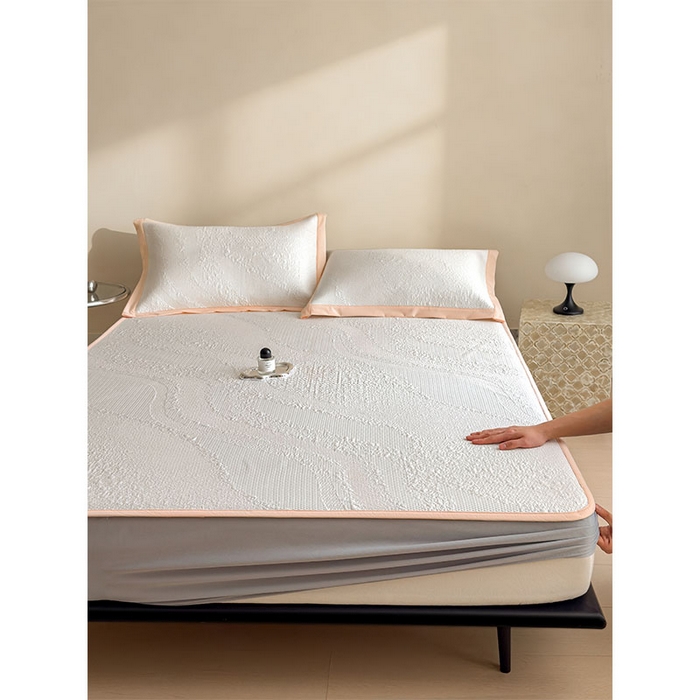 91家纺网 家纺一手货源 找家纺 莱家富 2026新款冰丝凉席子夏天家用凉感值过0.21冰豆豆A类母婴级床单床笠可机洗-云 床笠款肉桂粉