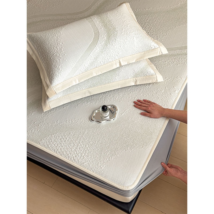 91家纺网 家纺一手货源 找家纺 莱家富 2026新款冰丝凉席子夏天家用凉感值过0.21冰豆豆A类母婴级床单床笠可机洗-云 床笠款格兰绿