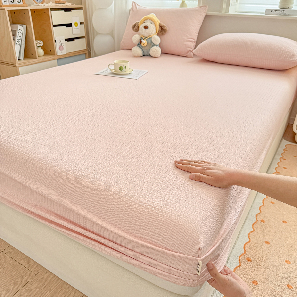 女子家纺 2026新款亲肤泡芙纱印花床笠单床笠床笠单件 芙蓉粉