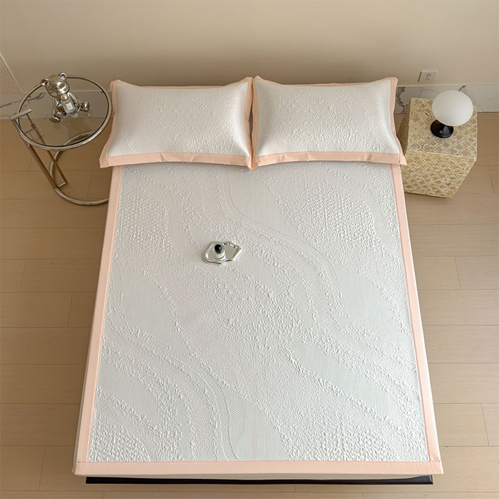 91家纺网 家纺一手货源 找家纺 莱家富 2026新款冰丝凉席子夏天家用凉感值过0.21冰豆豆A类母婴级床单床笠可机洗-云 床席款肉桂粉