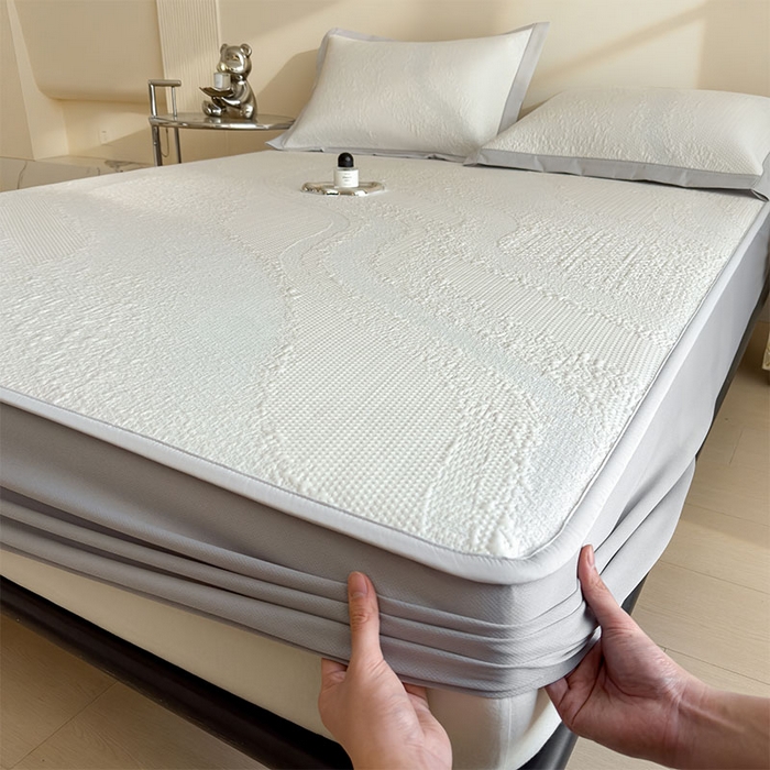 91家纺网 家纺一手货源 找家纺 莱家富 2026新款冰丝凉席子夏天家用凉感值过0.21冰豆豆A类母婴级床单床笠可机洗-云 床笠款点点蓝