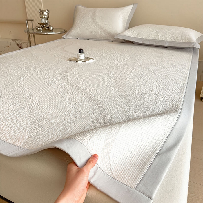 91家纺网 家纺一手货源 找家纺 莱家富 2026新款冰丝凉席子夏天家用凉感值过0.21冰豆豆A类母婴级床单床笠可机洗-云 床席款蜜糖咖