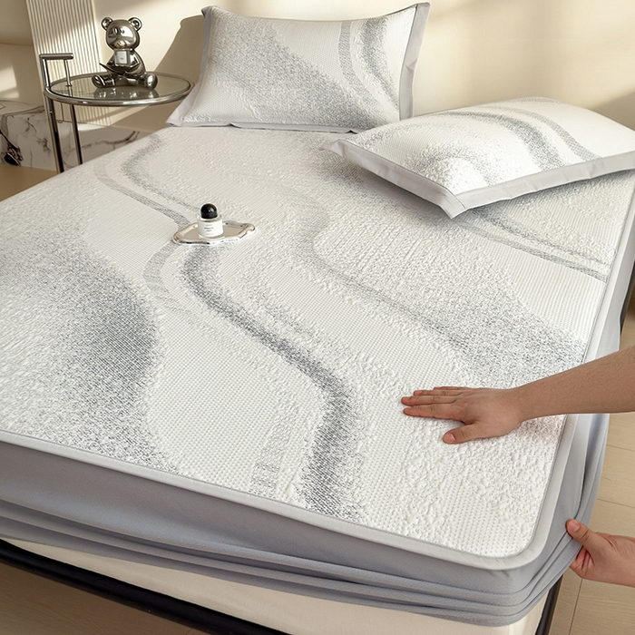 91家纺网 家纺一手货源 找家纺 （总）莱家富 2026新款冰丝凉席子夏天家用凉感值过0.21冰豆豆A类母婴级床单床笠可机洗-云