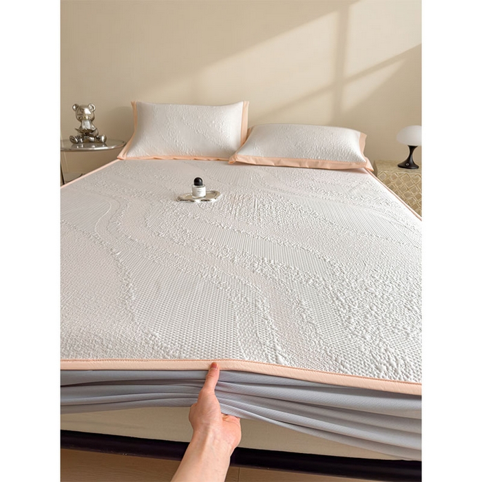 91家纺网 家纺一手货源 找家纺 莱家富 2026新款冰丝凉席子夏天家用凉感值过0.21冰豆豆A类母婴级床单床笠可机洗-云 床笠款肉桂粉