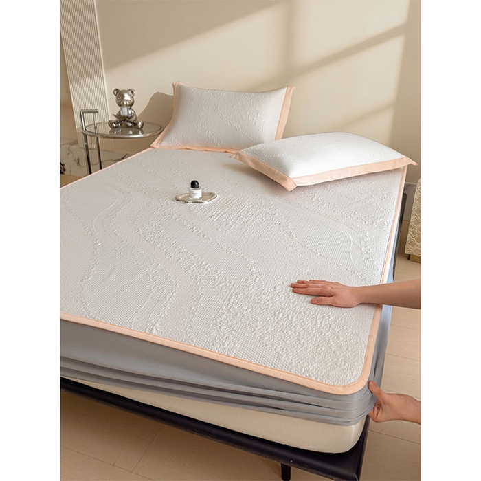 91家纺网 家纺一手货源 找家纺 莱家富 2026新款冰丝凉席子夏天家用凉感值过0.21冰豆豆A类母婴级床单床笠可机洗-云 床笠款肉桂粉