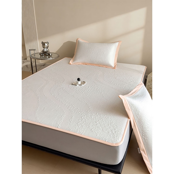 91家纺网 家纺一手货源 找家纺 莱家富 2026新款冰丝凉席子夏天家用凉感值过0.21冰豆豆A类母婴级床单床笠可机洗-云 床笠款肉桂粉