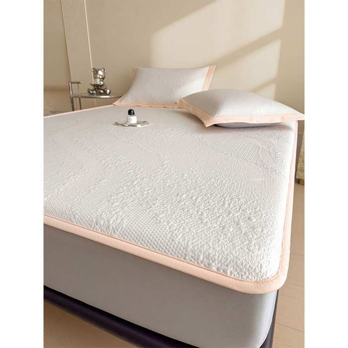 91家纺网 家纺一手货源 找家纺 莱家富 2026新款冰丝凉席子夏天家用凉感值过0.21冰豆豆A类母婴级床单床笠可机洗-云 床笠款肉桂粉