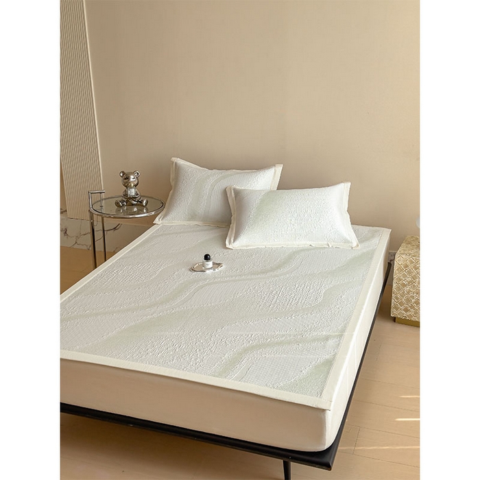 91家纺网 家纺一手货源 找家纺 莱家富 2026新款冰丝凉席子夏天家用凉感值过0.21冰豆豆A类母婴级床单床笠可机洗-云 床席款格兰绿