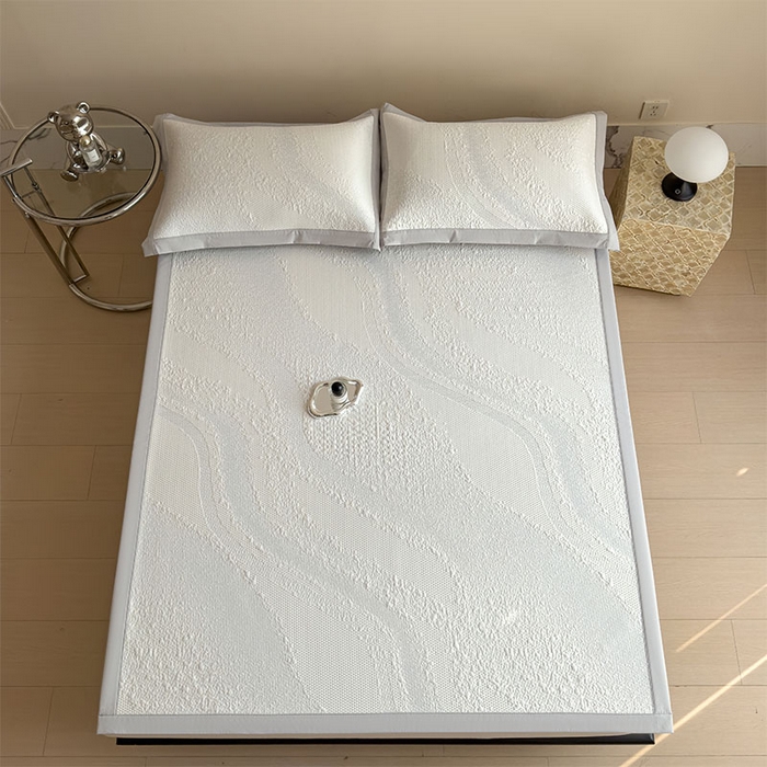 91家纺网 家纺一手货源 找家纺 莱家富 2026新款冰丝凉席子夏天家用凉感值过0.21冰豆豆A类母婴级床单床笠可机洗-云 床席款点点蓝