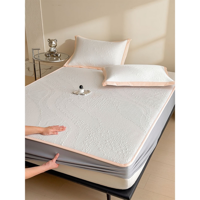 91家纺网 家纺一手货源 找家纺 莱家富 2026新款冰丝凉席子夏天家用凉感值过0.21冰豆豆A类母婴级床单床笠可机洗-云 床笠款肉桂粉