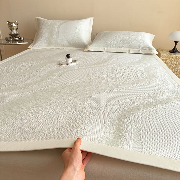 91家纺网 家纺一手货源 找家纺 莱家富 2026新款冰丝凉席子夏天家用凉感值过0.21冰豆豆A类母婴级床单床笠可机洗-云 床席款格兰绿