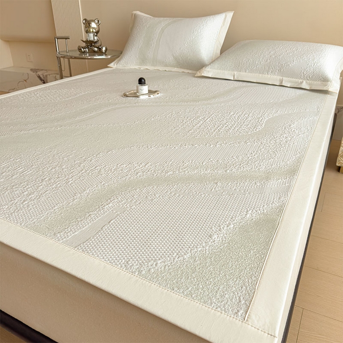 91家纺网 家纺一手货源 找家纺 莱家富 2026新款冰丝凉席子夏天家用凉感值过0.21冰豆豆A类母婴级床单床笠可机洗-云 床席款格兰绿