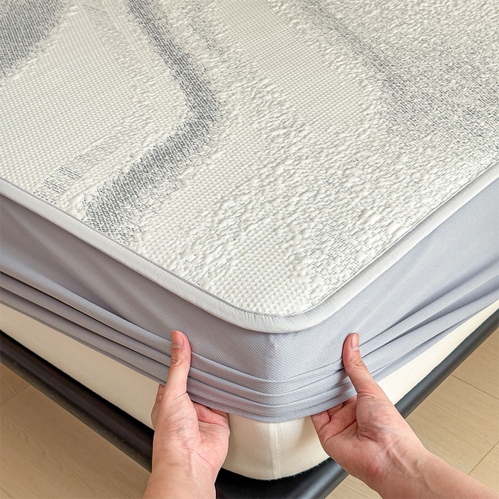 91家纺网 家纺一手货源 找家纺 莱家富 2026新款冰丝凉席子夏天家用凉感值过0.21冰豆豆A类母婴级床单床笠可机洗-云 床笠款岩石灰