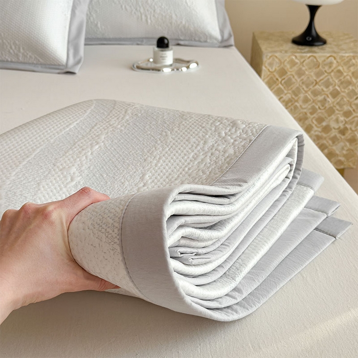 91家纺网 家纺一手货源 找家纺 莱家富 2026新款冰丝凉席子夏天家用凉感值过0.21冰豆豆A类母婴级床单床笠可机洗-云 床席款点点蓝