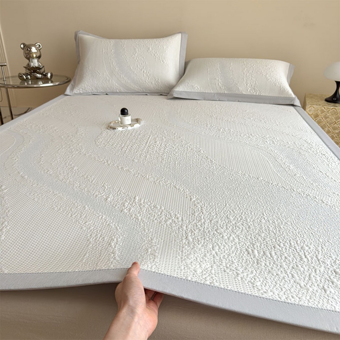 91家纺网 家纺一手货源 找家纺 莱家富 2026新款冰丝凉席子夏天家用凉感值过0.21冰豆豆A类母婴级床单床笠可机洗-云 床席款点点蓝