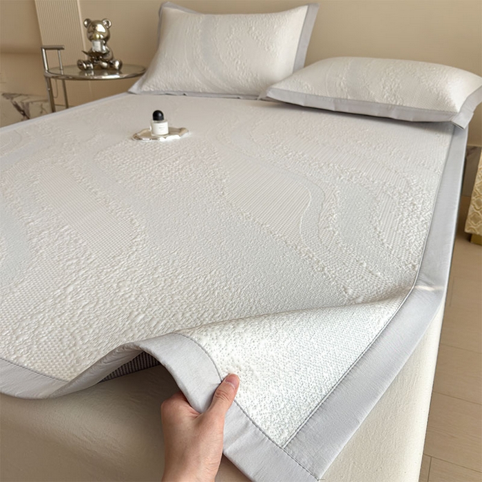 91家纺网 家纺一手货源 找家纺 莱家富 2026新款冰丝凉席子夏天家用凉感值过0.21冰豆豆A类母婴级床单床笠可机洗-云 床席款点点蓝