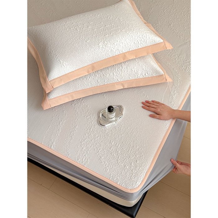 91家纺网 家纺一手货源 找家纺 莱家富 2026新款冰丝凉席子夏天家用凉感值过0.21冰豆豆A类母婴级床单床笠可机洗-云 床笠款肉桂粉