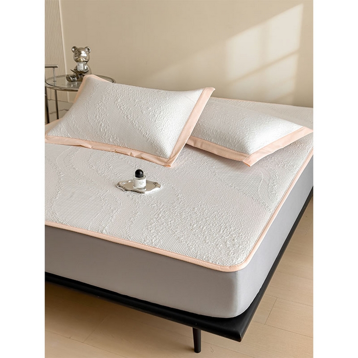 91家纺网 家纺一手货源 找家纺 莱家富 2026新款冰丝凉席子夏天家用凉感值过0.21冰豆豆A类母婴级床单床笠可机洗-云 床笠款肉桂粉