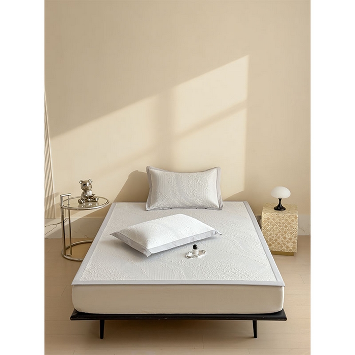 91家纺网 家纺一手货源 找家纺 莱家富 2026新款冰丝凉席子夏天家用凉感值过0.21冰豆豆A类母婴级床单床笠可机洗-云 床席款点点蓝