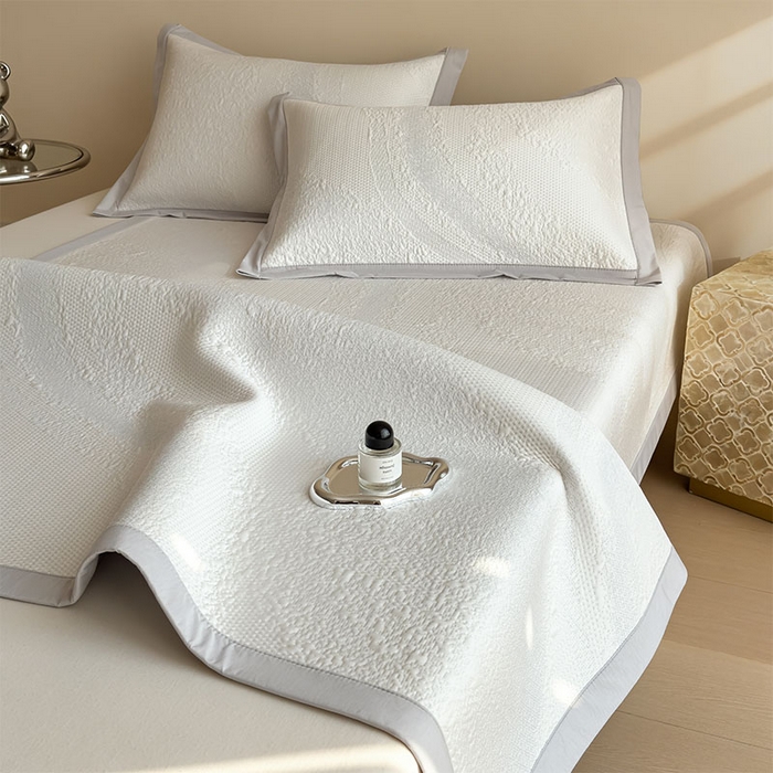 91家纺网 家纺一手货源 找家纺 莱家富 2026新款冰丝凉席子夏天家用凉感值过0.21冰豆豆A类母婴级床单床笠可机洗-云 床席款点点蓝