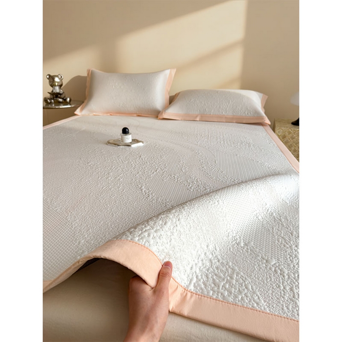 91家纺网 家纺一手货源 找家纺 莱家富 2026新款冰丝凉席子夏天家用凉感值过0.21冰豆豆A类母婴级床单床笠可机洗-云 床席款肉桂粉