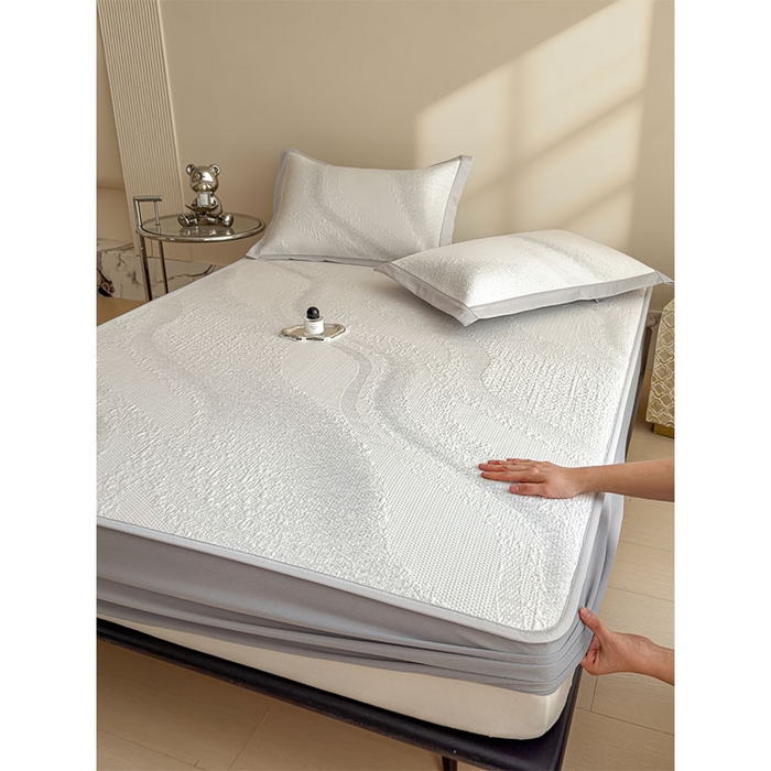 91家纺网 家纺一手货源 找家纺 莱家富 2026新款冰丝凉席子夏天家用凉感值过0.21冰豆豆A类母婴级床单床笠可机洗-云 床笠款雪花浅灰