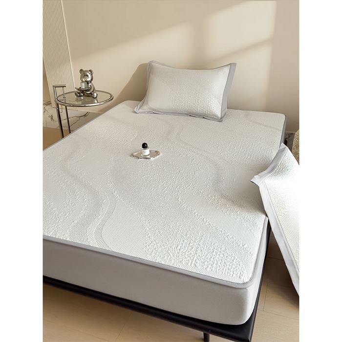 91家纺网 家纺一手货源 找家纺 莱家富 2026新款冰丝凉席子夏天家用凉感值过0.21冰豆豆A类母婴级床单床笠可机洗-云 床笠款蜜糖咖