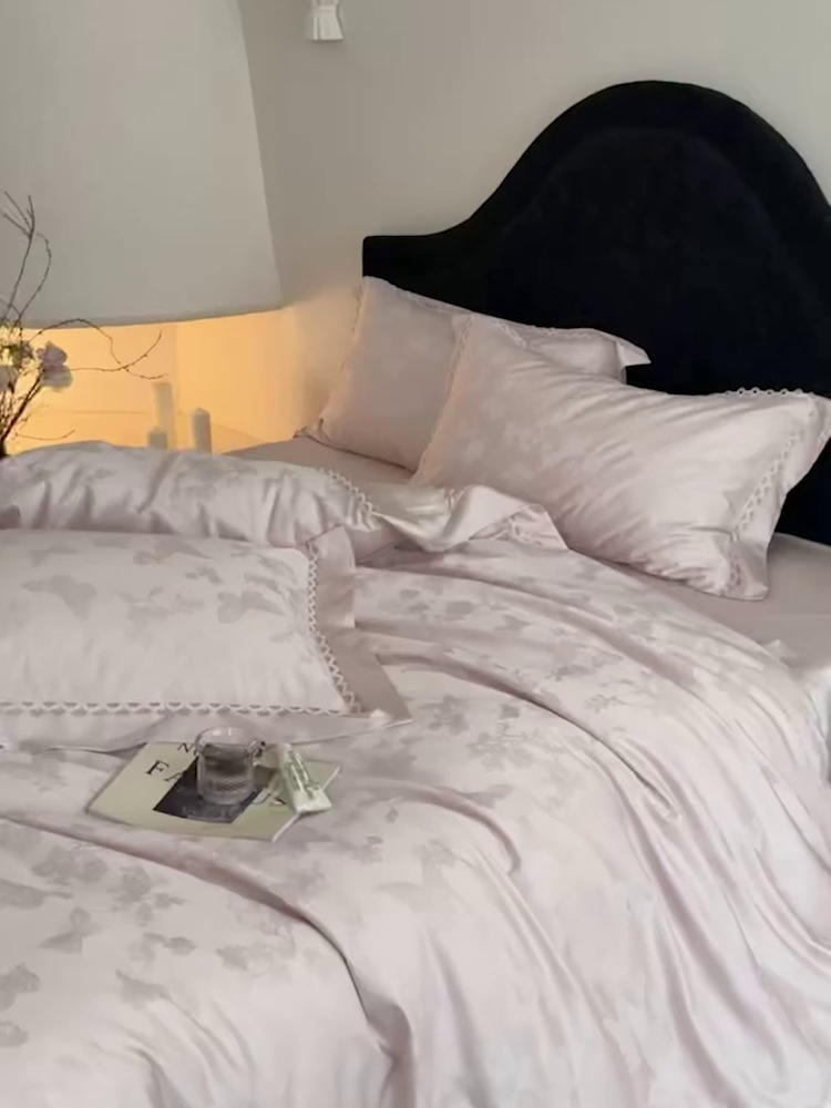 91家纺网 家纺一手货源 找家纺 （总）爱缦 2026新款玫瑰蝶翼系列高精密金银丝天丝棉提花工艺款优质高端四件套