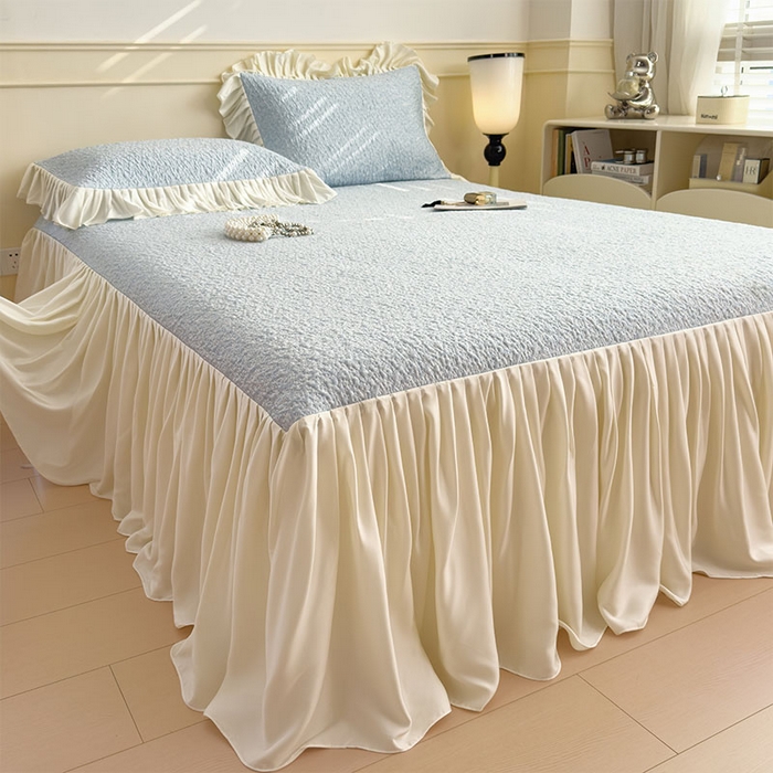 莱家富 2026新款夏季凉感公主风冰豆豆花边凉席床裙款凉感值过0.21三件套可机洗冰丝空 豆豆物语-天空蓝