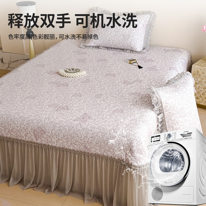 91家纺网 家纺一手货源 找家纺 （总）莱家富 2026新款公主风凉感值过0.21空调席子软席冰豆豆凉席三件套-蝴蝶床裙款