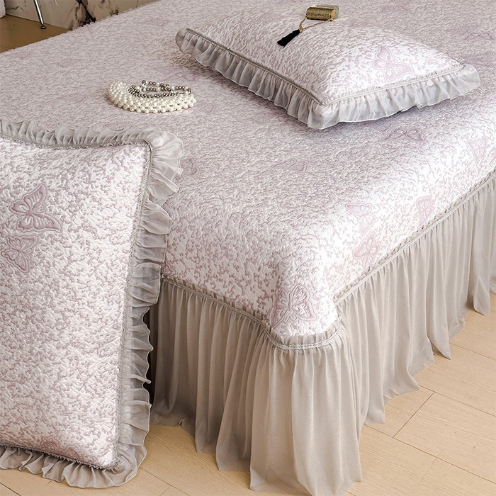 91家纺网 家纺一手货源 找家纺 （总）莱家富 2026新款公主风凉感值过0.21空调席子软席冰豆豆凉席三件套-蝴蝶床裙款