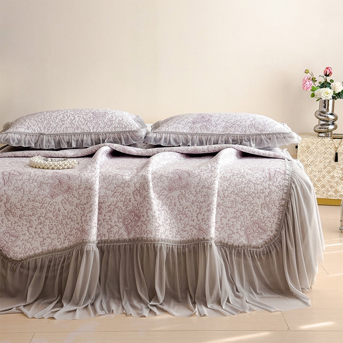 91家纺网 家纺一手货源 找家纺 （总）莱家富 2026新款公主风凉感值过0.21空调席子软席冰豆豆凉席三件套-蝴蝶床裙款