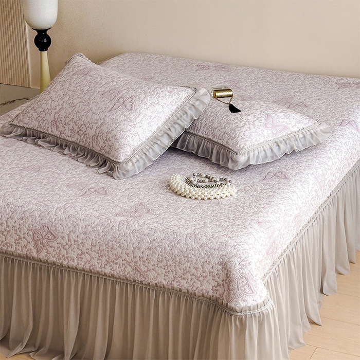 91家纺网 家纺一手货源 找家纺 （总）莱家富 2026新款公主风凉感值过0.21空调席子软席冰豆豆凉席三件套-蝴蝶床裙款