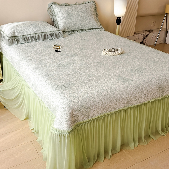 91家纺网 家纺一手货源 找家纺 （总）莱家富 2026新款公主风凉感值过0.21空调席子软席冰豆豆凉席三件套-蝴蝶床裙款