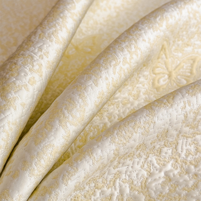 91家纺网 家纺一手货源 找家纺 莱家富 2026新款公主风凉感值过0.21空调席子软席冰豆豆凉席三件套-蝴蝶床裙款 蝶舞花语-泡泡黄