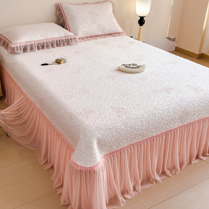 莱家富 2026新款公主风凉感值过0.21空调席子软席冰豆豆凉席三件套-蝴蝶床裙款 蝶舞花语-蝴蝶粉