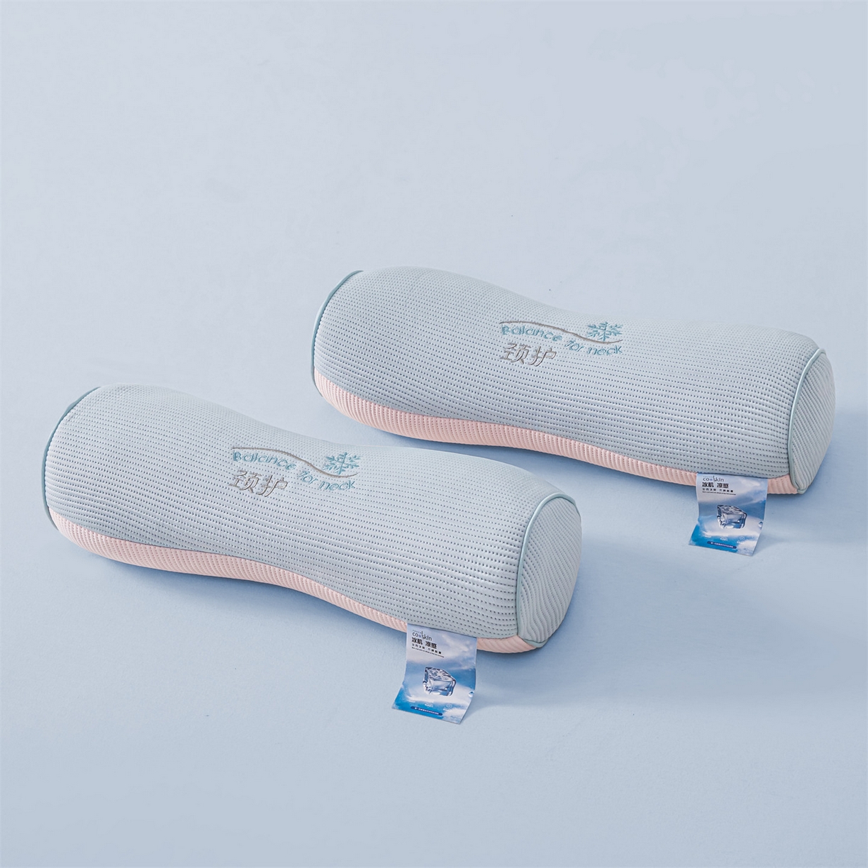 91家纺网 家纺一手货源 找家纺 麦肯锡 2026新款柔纹花眠小蛮腰荞麦护颈枕枕头枕芯 蓝拼粉