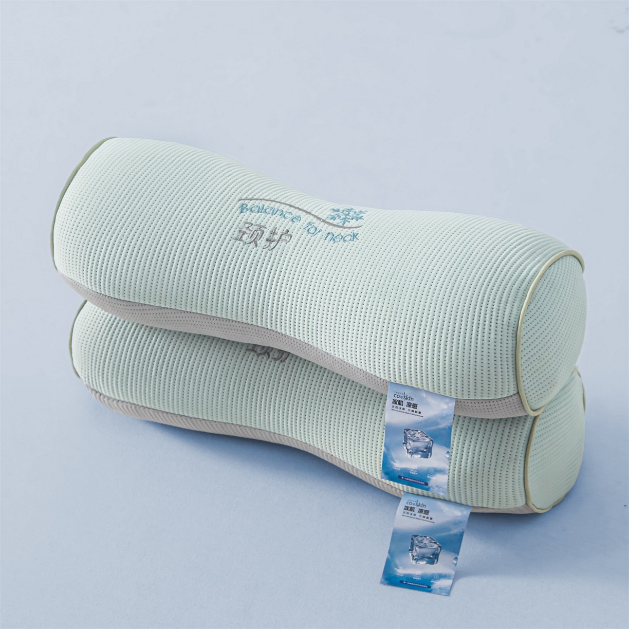 91家纺网 家纺一手货源 找家纺 麦肯锡 2026新款柔纹花眠小蛮腰荞麦护颈枕枕头枕芯 绿拼灰