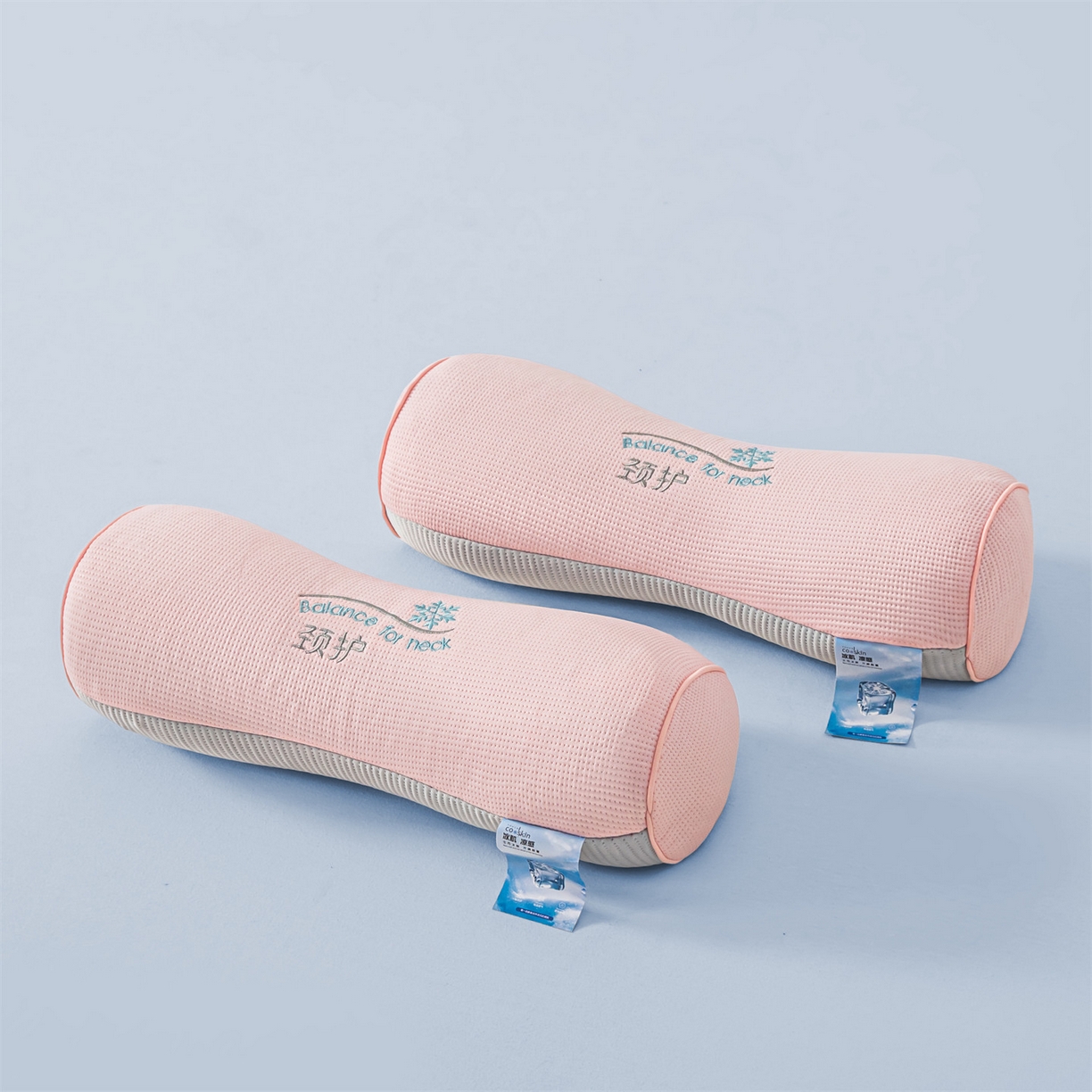 91家纺网 家纺一手货源 找家纺 麦肯锡 2026新款柔纹花眠小蛮腰荞麦护颈枕枕头枕芯 粉拼灰