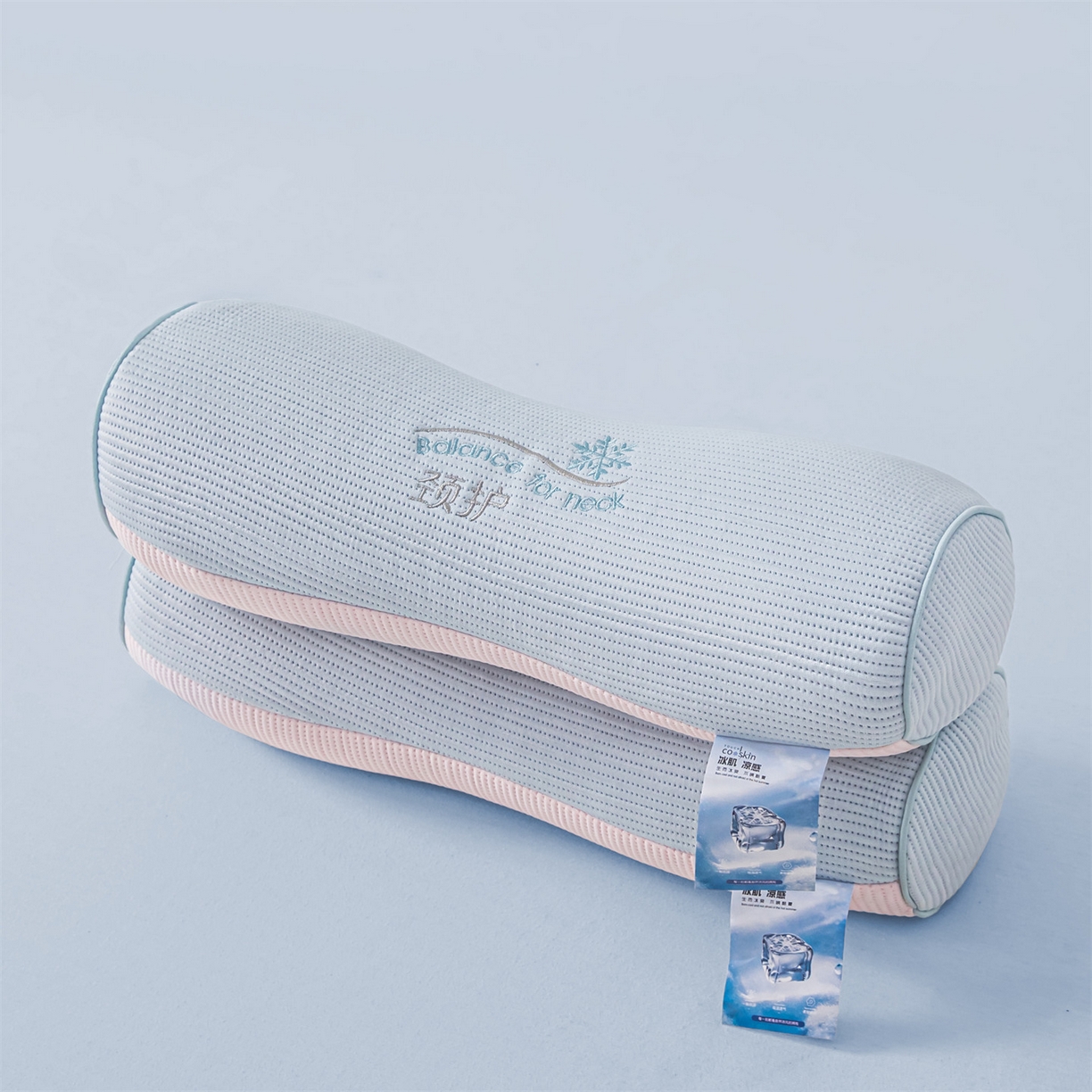 91家纺网 家纺一手货源 找家纺 麦肯锡 2026新款柔纹花眠小蛮腰荞麦护颈枕枕头枕芯 蓝拼粉