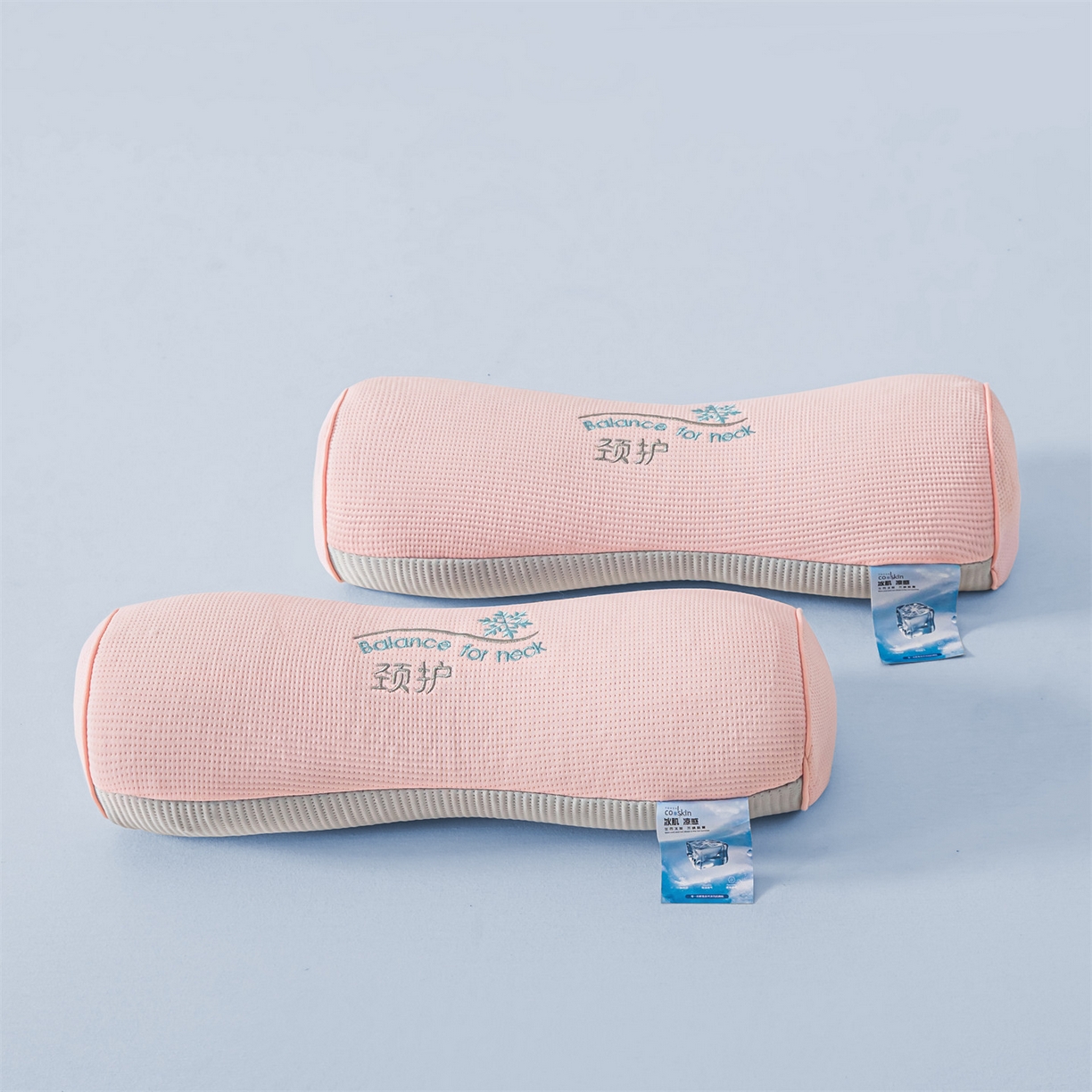 91家纺网 家纺一手货源 找家纺 麦肯锡 2026新款柔纹花眠小蛮腰荞麦护颈枕枕头枕芯 粉拼灰