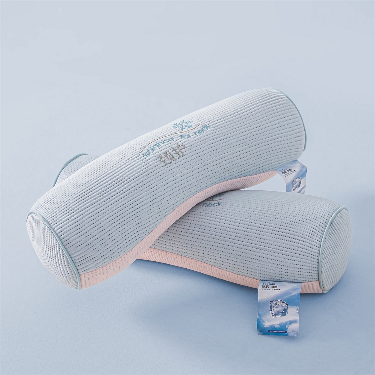 91家纺网 家纺一手货源 找家纺 麦肯锡 2026新款柔纹花眠小蛮腰荞麦护颈枕枕头枕芯 蓝拼粉