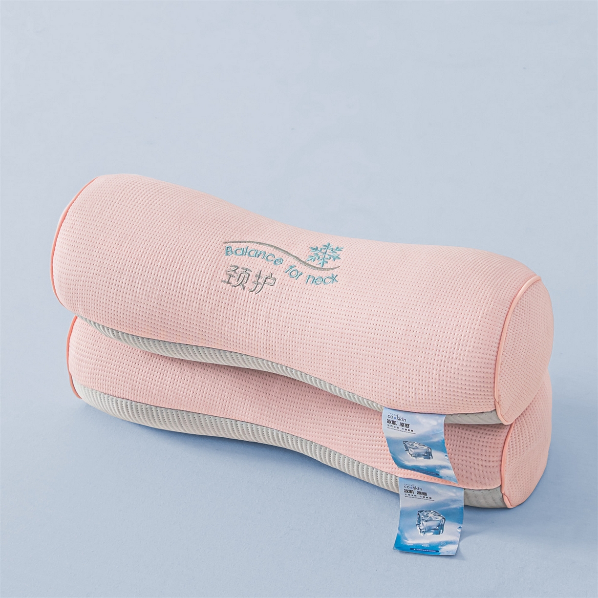 91家纺网 家纺一手货源 找家纺 麦肯锡 2026新款柔纹花眠小蛮腰荞麦护颈枕枕头枕芯 粉拼灰