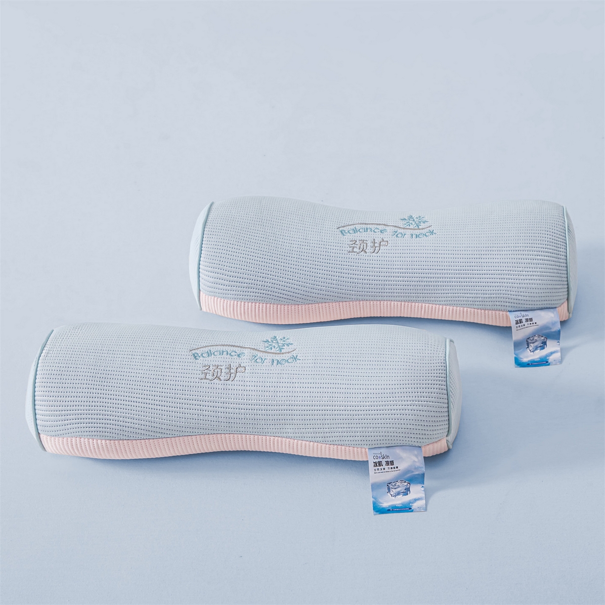 91家纺网 家纺一手货源 找家纺 麦肯锡 2026新款柔纹花眠小蛮腰荞麦护颈枕枕头枕芯 蓝拼粉